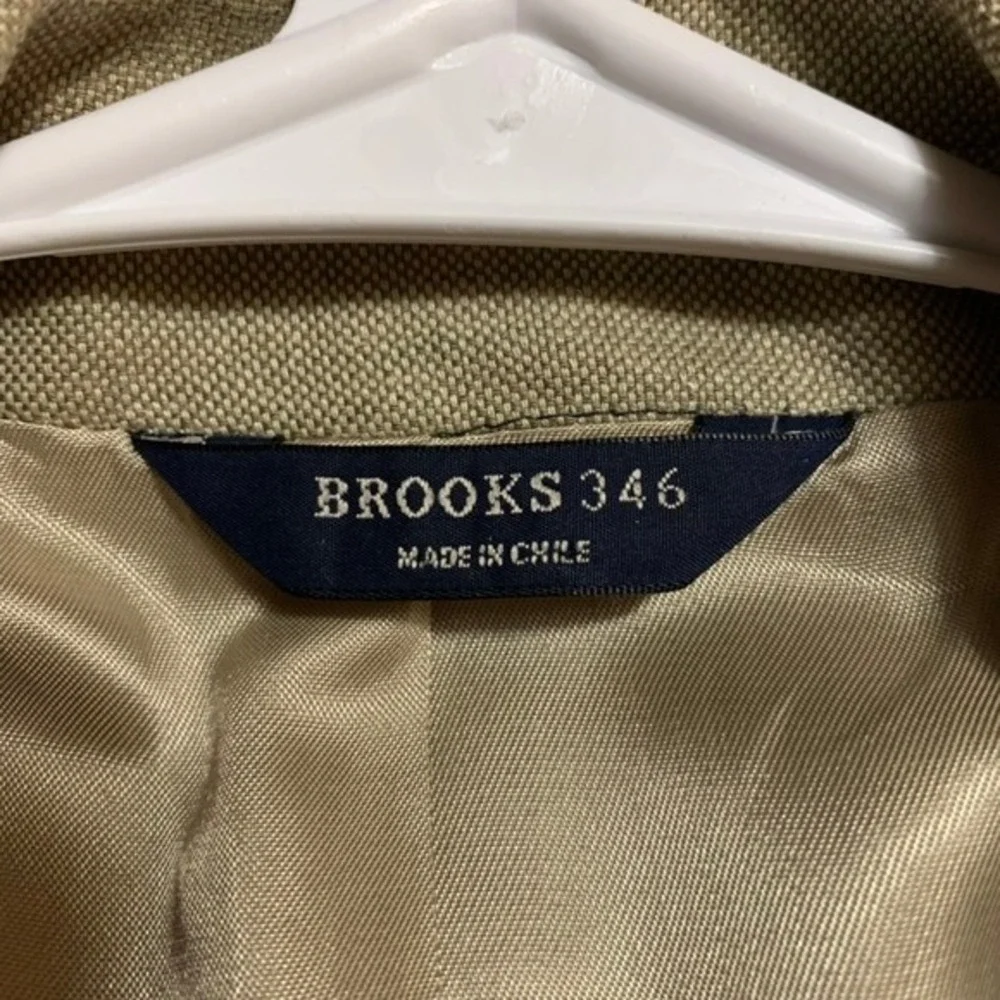 Brooks 346 Mens Blazer Jacket Tan Wool Silk‎ Blend Two Button Sport Coat 44 L